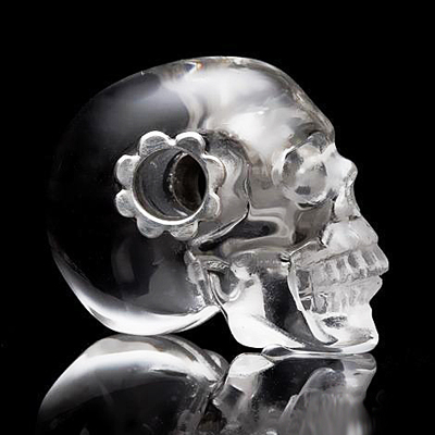 Necklace of Clear Quartz Rock Carved Crystal Skull Pendant
